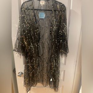 Hayden Black and Gold Sequin Kimono